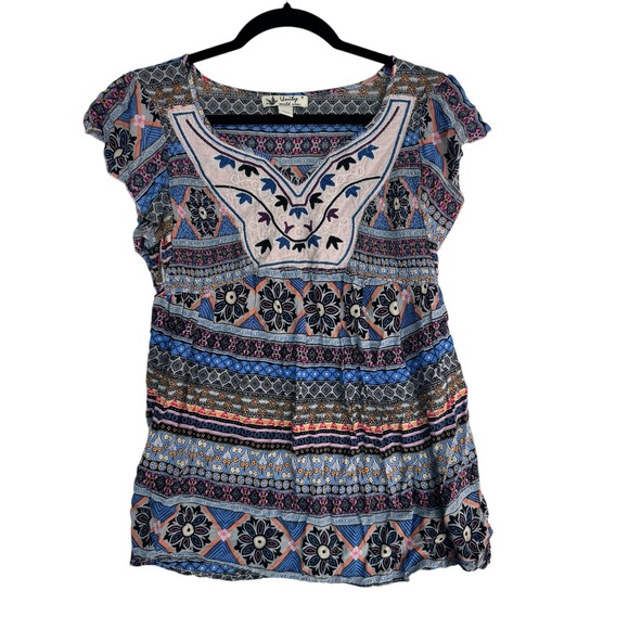 Unity World Wear Boho Floral Embroidered Peasant‎ Top Multicolor Print Women's S - Picture 5 of 5